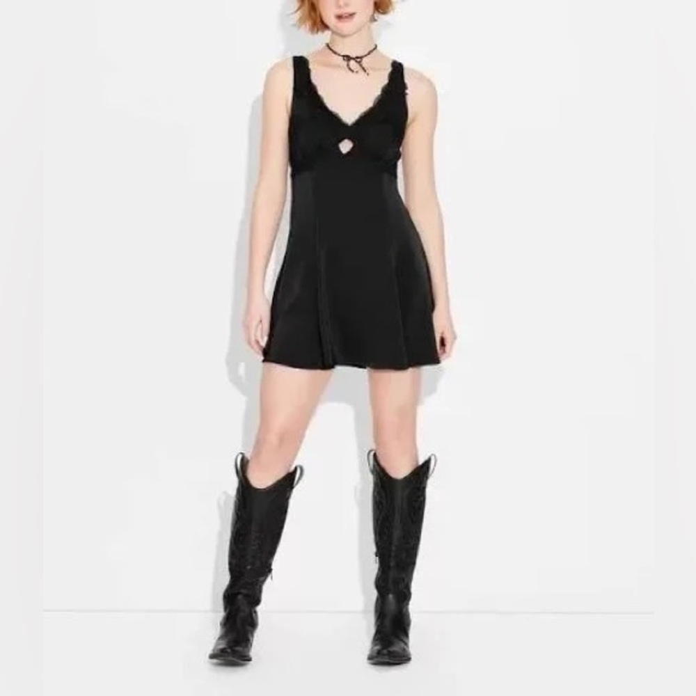 Wild Fable: Black Sleeveless slip dress with lace embellishment, size  XS